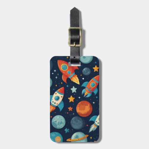 Personalized Cool Rocket Ship Space and Planets   Luggage Tag