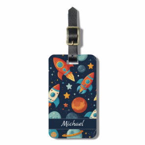 Personalized Cool Rocket Ship Space and Planets   Luggage Tag