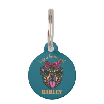 Personalized Cool Rottweiler Dog Lover Custom Name Pet Id Tag by raindwops at Zazzle