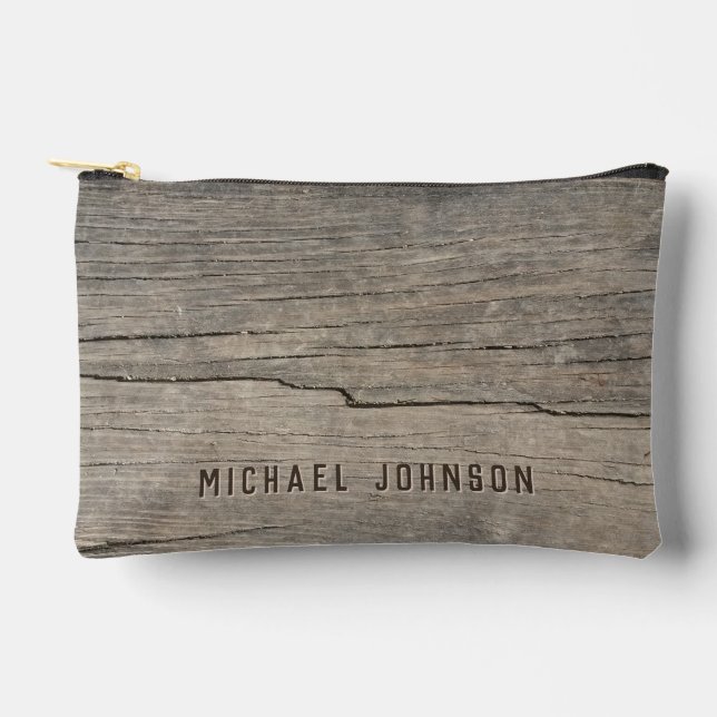 Personalized Cool Rustic Wood Texture Accessory Pouch (Front)