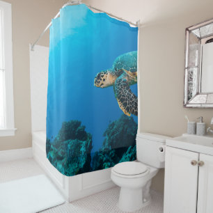 Personalized Cool Sea turtle Blue Ocean Shower Curtain