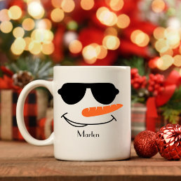 Personalized Cool Sunglasses Snowman Coffee Mug