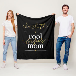 Personalized Cool Super Mom Black And Gold Fleece Blanket