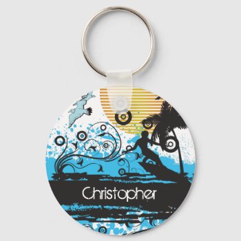Personalized Cool Surfing Beach Surfer Keychain by TheBeachBum at Zazzle