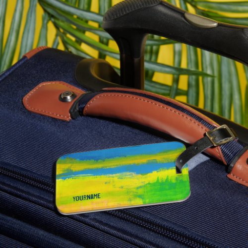 Personalized Cool Yellow Blue Abstract Art  Luggage Tag