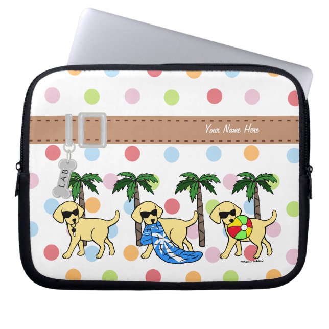 Personalized Cool Yellow Labs Cartoon Polka Dot Laptop Sleeve (Front)