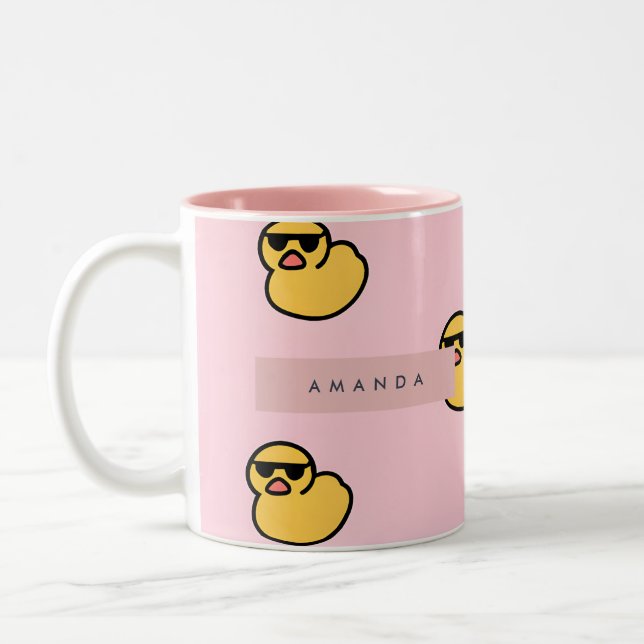 Personalized Cool Yellow Rubber Duck Pattern Two-Tone Coffee Mug (Left)