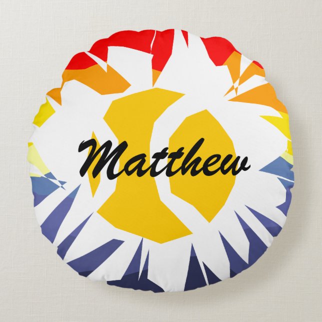 Personalized cool yellow tennis ball custom name round pillow (Front)