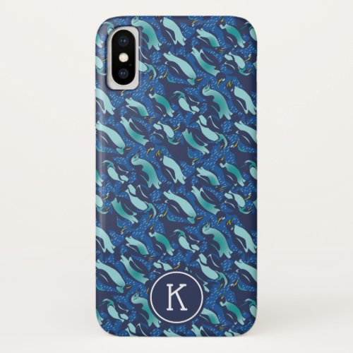 Personalized COOLEST Navy Blue Allover Penguin iPhone X Case