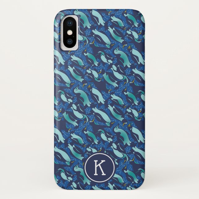 Personalized COOLEST Navy Blue Allover Penguin Case-Mate iPhone Case (Back)