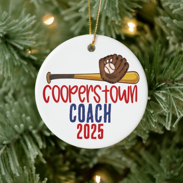 Personalized Cooperstown Baseball Coach Thank You Ceramic Ornament (Tree)