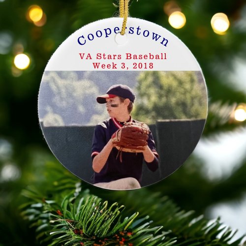 Personalized Cooperstown Baseball Player Photo Ceramic Ornament