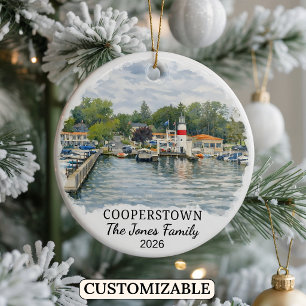 Personalized Cooperstown Ornament, Custom New York Ceramic Ornament