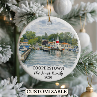 Personalized Cooperstown Ornament, Custom New York Ceramic Ornament