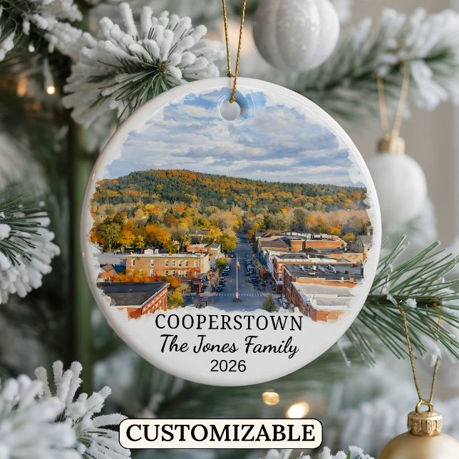 Personalized Cooperstown Ornament, Custom New York Ceramic Ornament (Creator Uploaded)