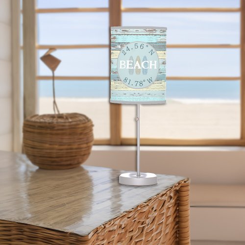 Personalized Coordinates Beach Driftwood Table Lamp