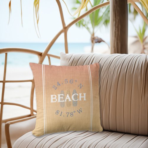 Personalized Coordinates Beach Throw Pillow