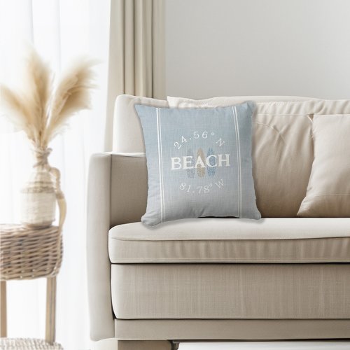 Personalized Coordinates Beach Throw Pillow