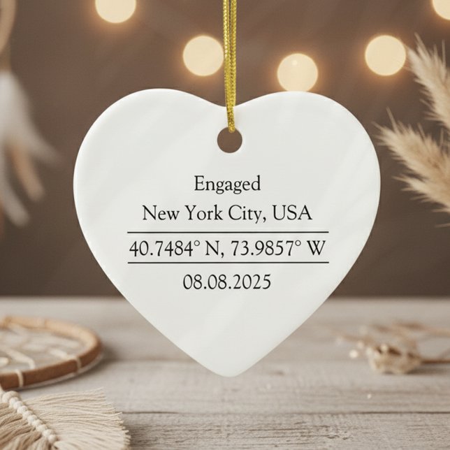 Personalized Coordinates Photo Engagement Ceramic Ornament (Creator Uploaded)