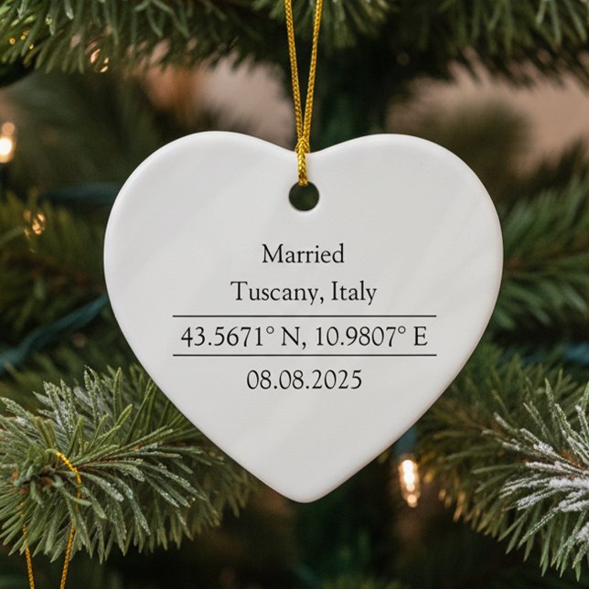 Personalized Coordinates Photo Married Ceramic Ornament (Creator Uploaded)