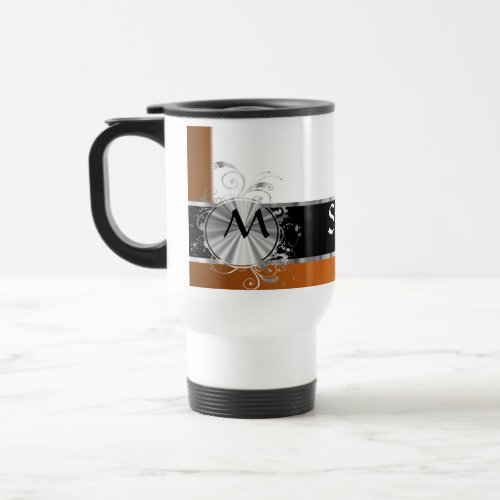 Personalized copper and silver monogram travel mug