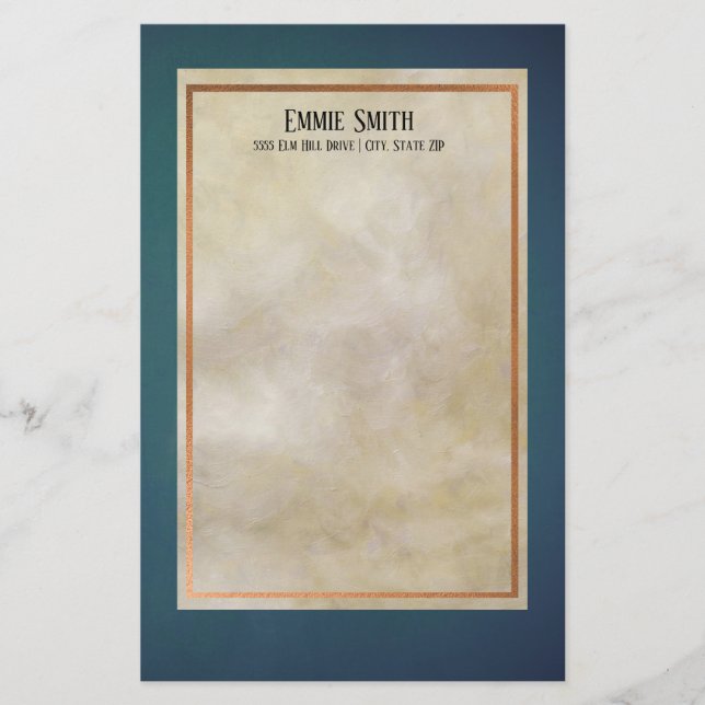 Personalized Copper and Teal No Lines Stationery (Front)