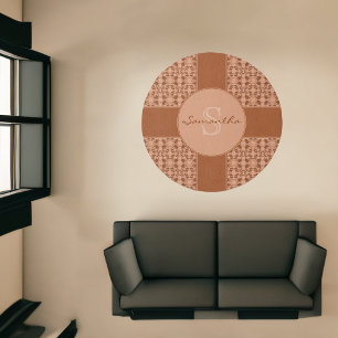 Personalized Copper Faux Lace Pattern Initial Name Rug