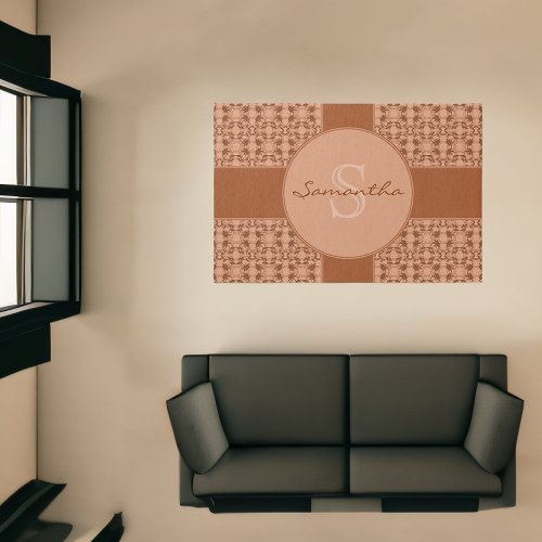 Personalized Copper Faux Lace Pattern Initial Name Rug