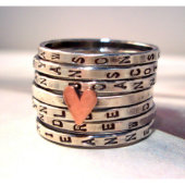 Personalized Copper Heart Seven Ring Set (Stacked Rings)
