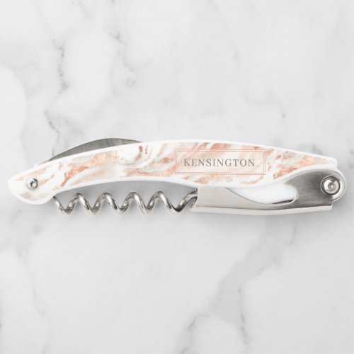 Personalized Copper Rose Gold Metallic Marble Waiters Corkscrew