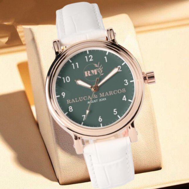 Personalized copule names minimal monogram green watch (Creator Uploaded)