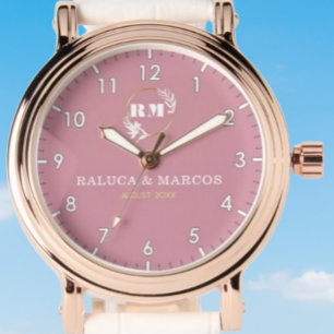 Personalized copule names minimal pink monogram watch