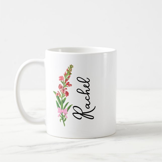 Personalized Coquette Birth Flower Mug, Custom Flo Coffee Mug (Left)