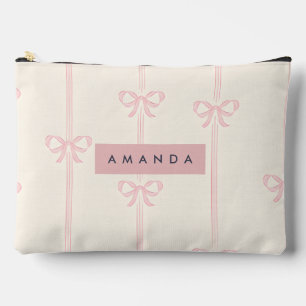 Personalized Coquette Blush Pink Bow Ribbon  Accessory Pouch