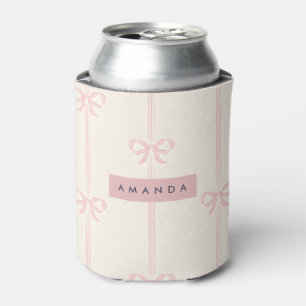 Personalized Coquette Blush Pink Bow Ribbon Can Cooler