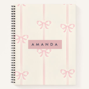 Personalized Coquette Blush Pink Bow Ribbon Notebook