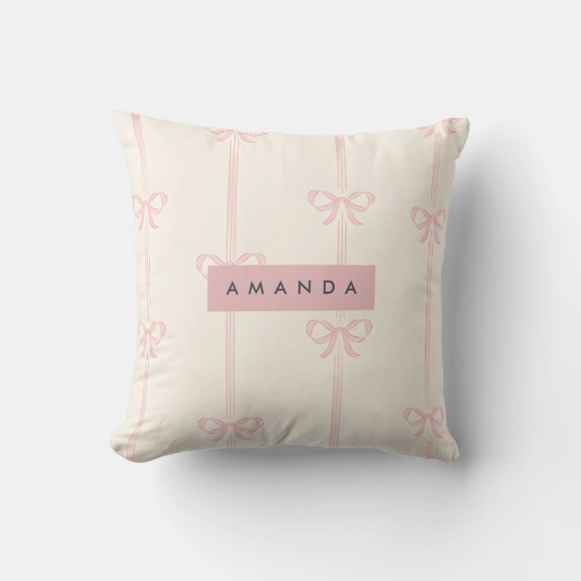 Personalized Coquette Blush Pink Bow Ribbon  Throw Pillow (Front)