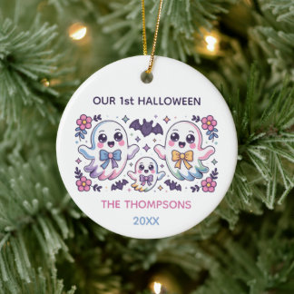 Personalized Coquette Boo - Halloween Ceramic Ornament