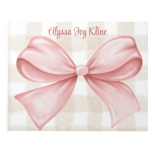 Personalized Coquette bow gingham background Notepad