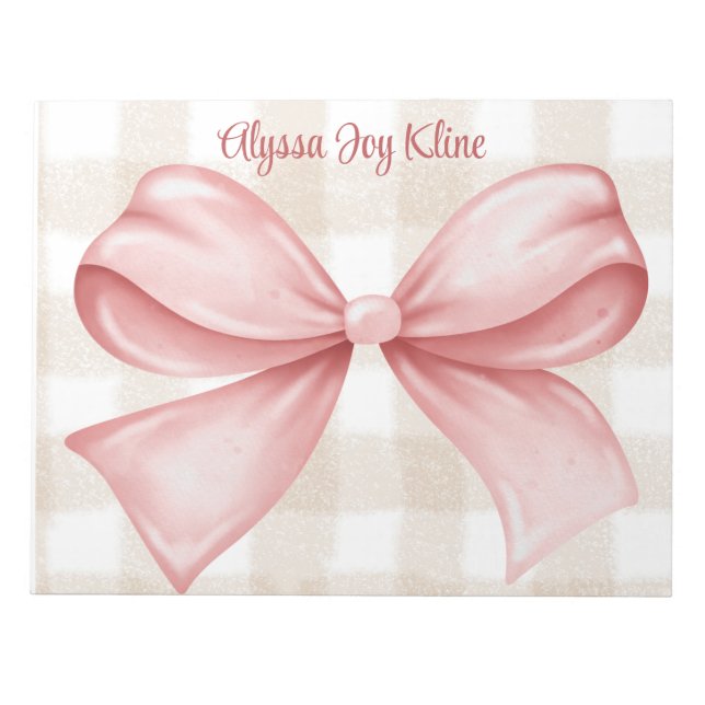 Personalized Coquette bow gingham background Notepad (Front)