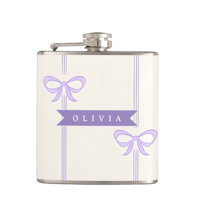 Personalized Coquette Bow Name Girly Aesthetic Flask (Front)