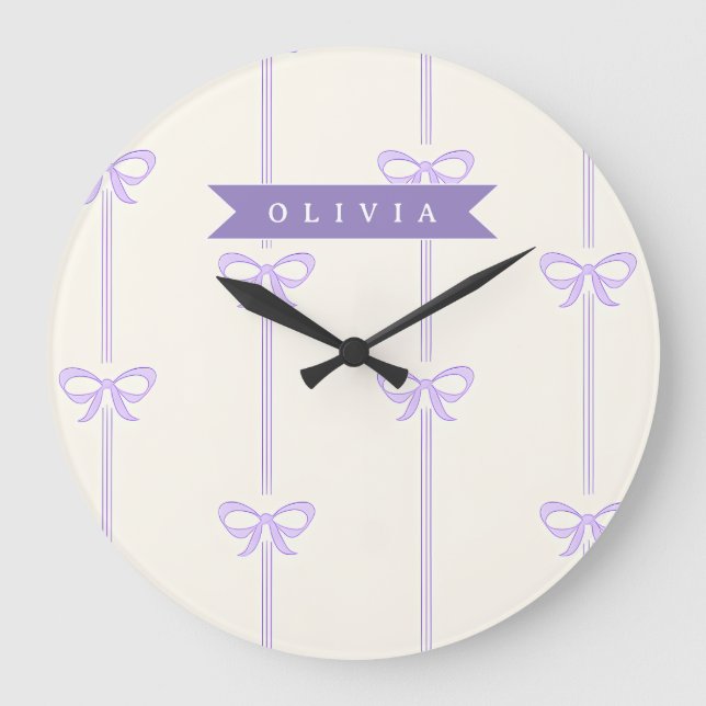Personalized Coquette Bow Name Girly Aesthetic Large Clock (Front)