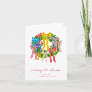 Personalized Coquette Bow Wreath Blank Folded Holiday Card