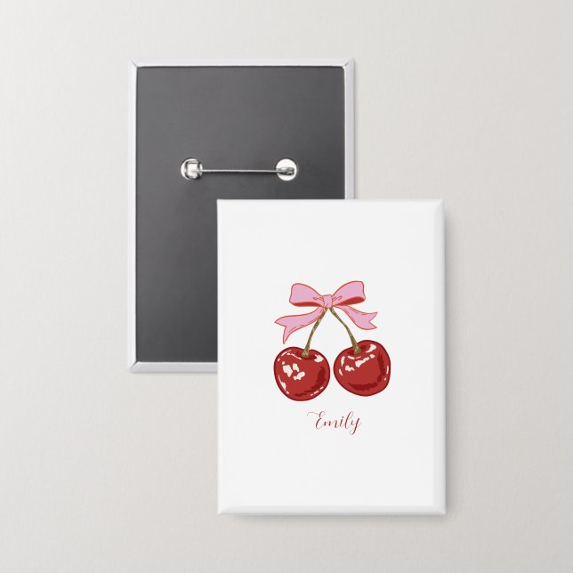 Personalized Coquette Cherry Bow Name  Button (Front/Back)
