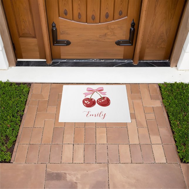  Personalized  Coquette Cherry Bow Name Doormat (Outdoor)