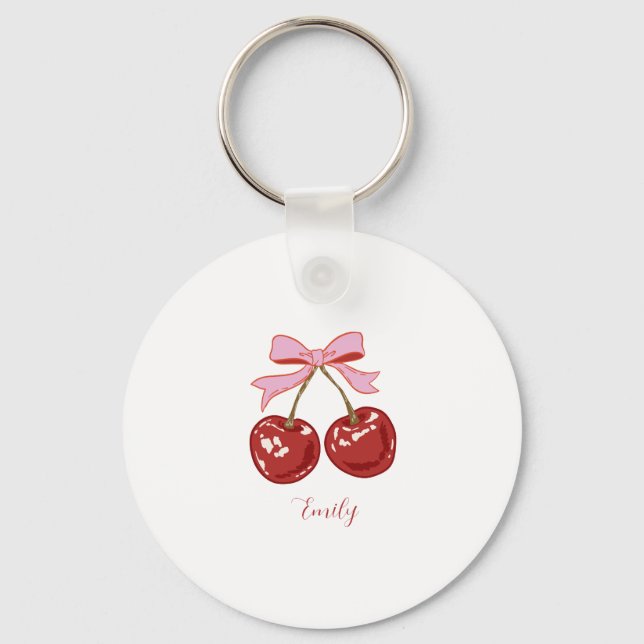 Personalized Coquette Cherry Bow Name  Keychain (Front)