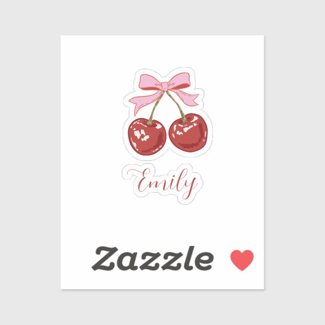  Personalized Coquette Cherry Bow Name Sticker (Sheet)