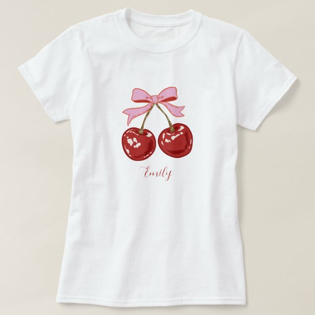 Personalized Coquette Cherry Bow Name  T-Shirt (Design Front)