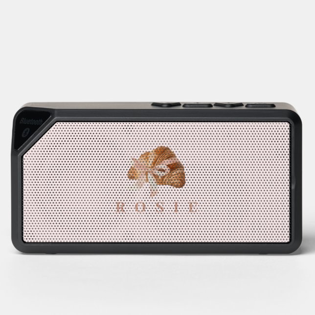 Personalized Coquette Croissant Pink Ribbon Bluetooth Speaker (Front)