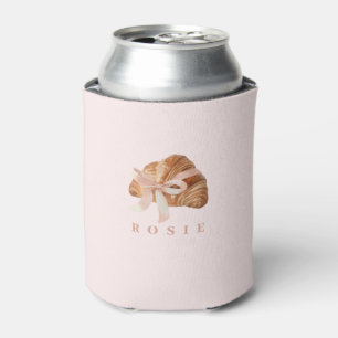 Personalized Coquette Croissant Pink Ribbon Can Cooler